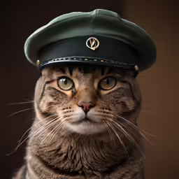 a cat wearing a hat looking directly at the camera