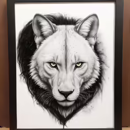 a picture of a white tiger that looks like it is painted in black and white