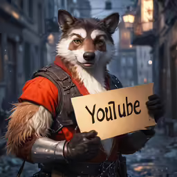 a furry animal is holding up a sign that says youtube