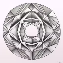 a drawing with lines on paper with an abstract shape,a black and white drawing of a geometrical shape