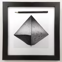 a pencil sitting in front of a black and white drawing