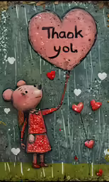 a handmade thank you card featuring a pink bear holding a balloon