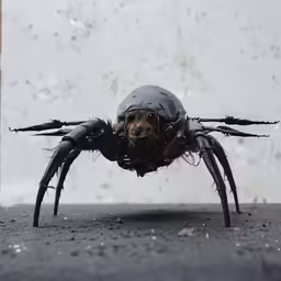 a spider crawls over to eat something on a sidewalk