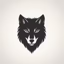 the wolf head is in black on a white background