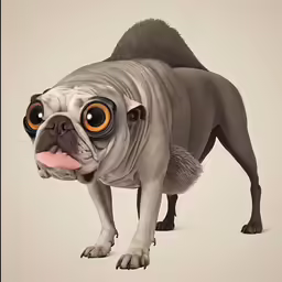 a cartooned dog has large yellow eyes
