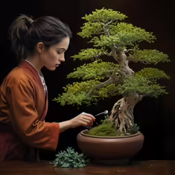 a woman is shown holding a fork and potted plant