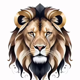 the head of a lion in brown and white