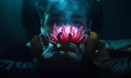 a person holding a flower up to their face