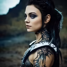 a woman with black makeup and a crown