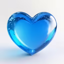 the large glass heart is placed on top of a smaller blue one