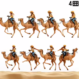 six images of people riding camels and horses