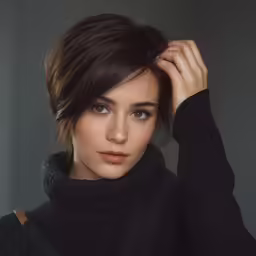 an attractive young woman with bangs posing for the camera