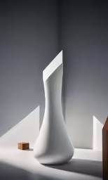 a strange white sculpture is placed in the middle of a room