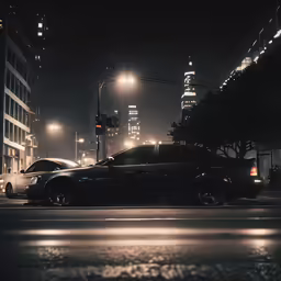 two cars are parked on a city street