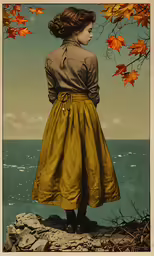 a painting of a girl looking out to sea