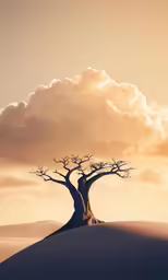 two baobe tree stand in the middle of sand dunes