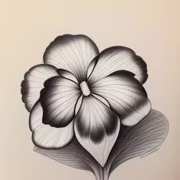 a drawing of a flower with leaves,a flower drawing in graphite with some thin lines