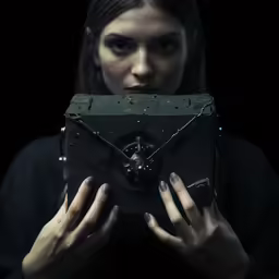 a person holding up an open safe box