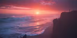 people standing on a cliff looking at the ocean
