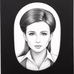 the image shows the face of a woman, in a black and white background