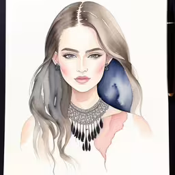 a drawing of a girl with long hair, wearing an indian dress