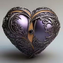 the decorative heart sculpture is made out of a purple and gold paper