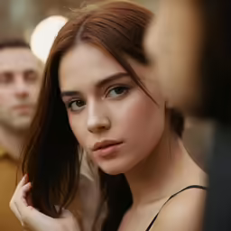 a close up shot of a woman with long hair