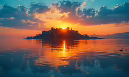 an image of the sunset or sunset setting over an island