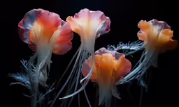 an arrangement of flowers with orange and white petals