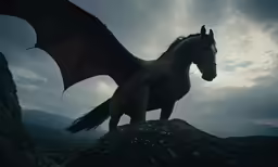 a picture of a horse with a long black tail