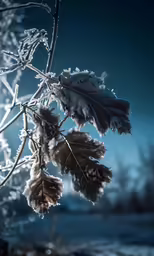 the last bit of sun is shining on frosty branches