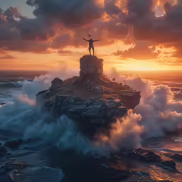 person standing on top of a mountain surrounded by clouds