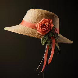 a white hat with a flower tied to it