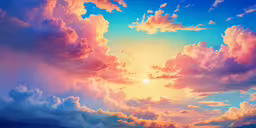 a sunset with a bird flying in the sky,a photo taken of a sun between some clouds