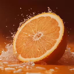 a half orange is in the water with its contents