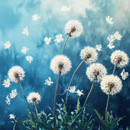 a bunch of white dandelions in a field