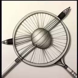 /tmp/FOOEgA2o9.jpg = a ball is seen on a tennis racket
,/tmp/FOOEgA2o9.jpg = a pencil drawing of two tennis rackets and a ball
,/tmp/FOOEgA2o9.jpg = a drawing of two tennis rackets with balls
,/tmp/FOOEgA2o9.jpg = a pen drawing of two tennis rackets and a ball
,/tmp/FOOEgA2o9.jpg = two pencils point at a drawing of a tennis racket and ball
,/tmp/FOOEgA2o9.jpg = a drawing with some pens on it and a ball
,/tmp/FOOEgA2o9.jpg = the drawing of two balls and a badminton racket
