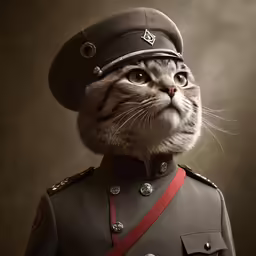 a cat with an army uniform wearing a hat