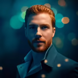 a man in a black jacket stares at the camera