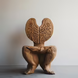 a wooden sculpture that has a man in the middle of it