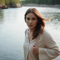 there is a woman standing in front of the water