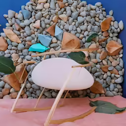 a large white stone wall with glass sculpture on it