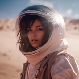 a woman wearing a helmet in the desert