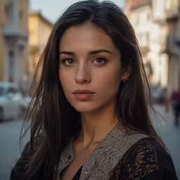 a young woman posing in a city, for an advertisement