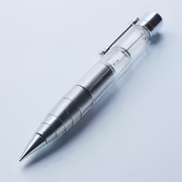 the fountain pen is silver with black and white writing