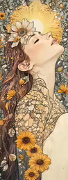 the beautiful woman with a flower in her hair