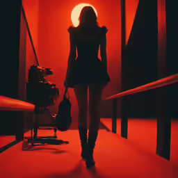 a woman in short shorts walking down a hallway