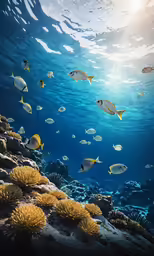 an underwater photo showing many different kinds of fish