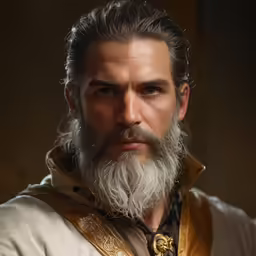 a close up photo of a man with a long grey beard