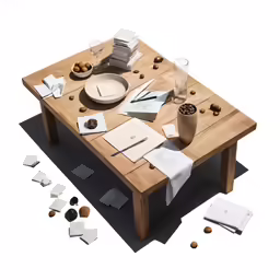 a very creative table with papers and some paper